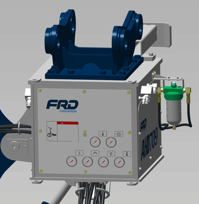 All hydraulic equipment is housed in the attachment drill box and receives oil pressure from the hydraulic breaker piping.